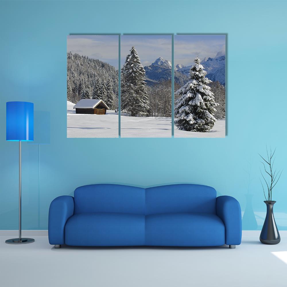 Winter Landscape At Alp Mountains Canvas Wall Art-3 Horizontal-Gallery Wrap-37" x 24"-Tiaracle