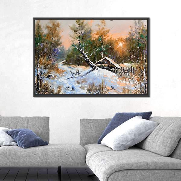 Winter Landscape At Sunset Canvas Wall Art-5 Horizontal-Gallery Wrap-22" x 12"-Tiaracle