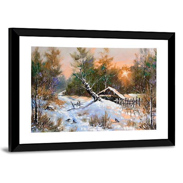 Winter Landscape At Sunset Canvas Wall Art-5 Horizontal-Gallery Wrap-22" x 12"-Tiaracle