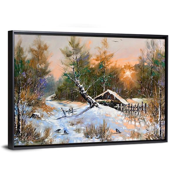 Winter Landscape At Sunset Canvas Wall Art-5 Horizontal-Gallery Wrap-22" x 12"-Tiaracle