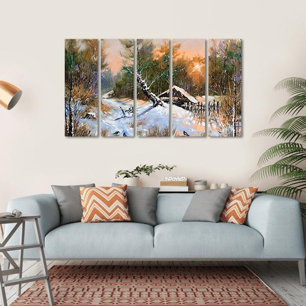 Winter Landscape At Sunset Canvas Wall Art-5 Horizontal-Gallery Wrap-22" x 12"-Tiaracle