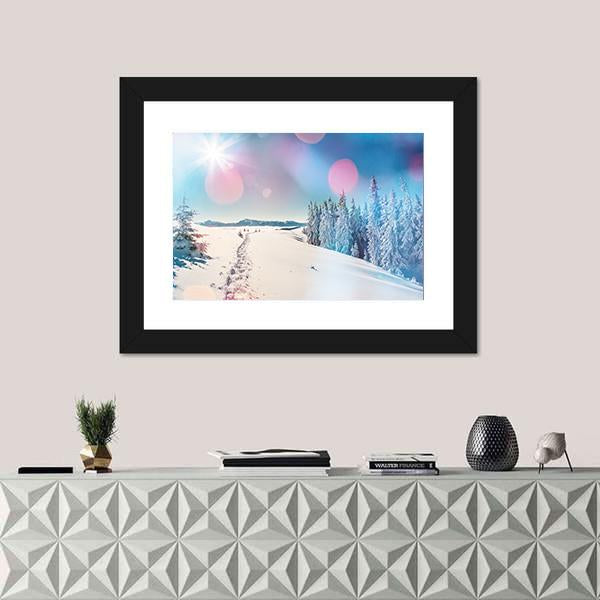 Winter Landscape Glowing By Sunlight Canvas Wall Art-1 Piece-Framed Print-20" x 16"-Tiaracle
