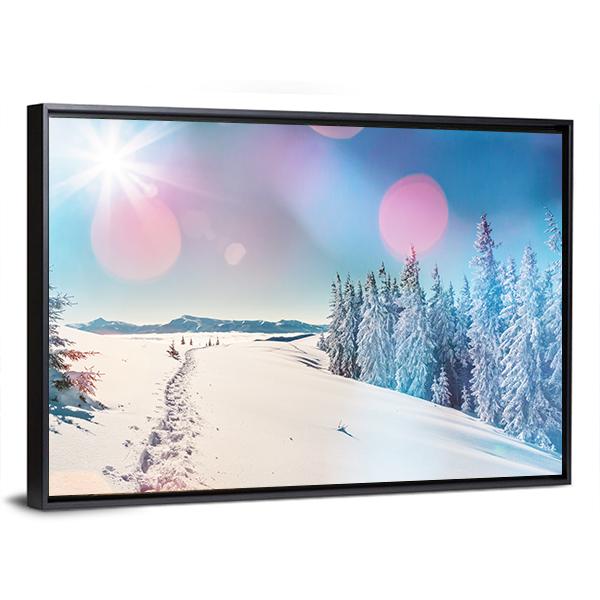 Winter Landscape Glowing By Sunlight Canvas Wall Art-3 Horizontal-Gallery Wrap-25" x 16"-Tiaracle
