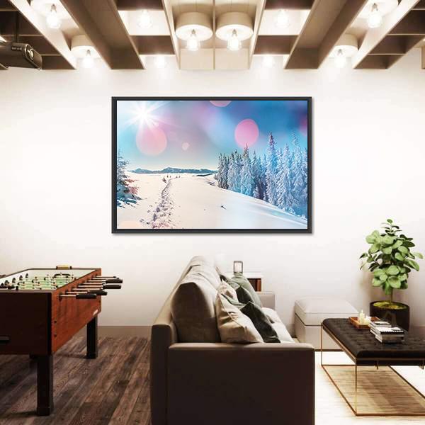 Winter Landscape Glowing By Sunlight Canvas Wall Art-3 Horizontal-Gallery Wrap-25" x 16"-Tiaracle