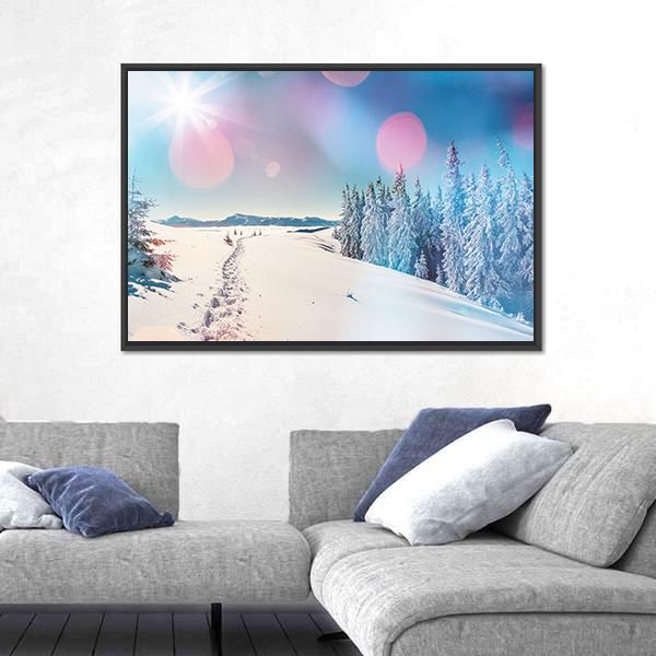 Winter Landscape Glowing By Sunlight Canvas Wall Art-3 Horizontal-Gallery Wrap-25" x 16"-Tiaracle