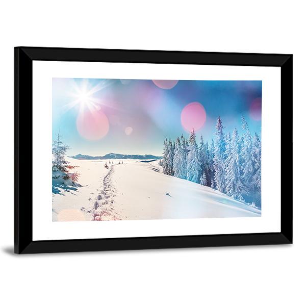 Winter Landscape Glowing By Sunlight Canvas Wall Art-3 Horizontal-Gallery Wrap-25" x 16"-Tiaracle