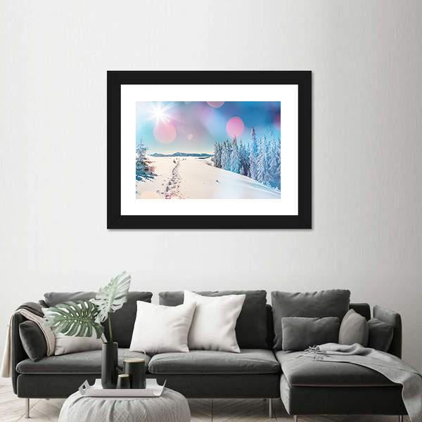 Winter Landscape Glowing By Sunlight Canvas Wall Art-3 Horizontal-Gallery Wrap-25" x 16"-Tiaracle
