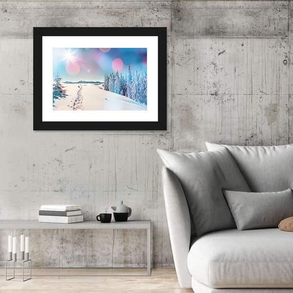 Winter Landscape Glowing By Sunlight Canvas Wall Art-3 Horizontal-Gallery Wrap-25" x 16"-Tiaracle