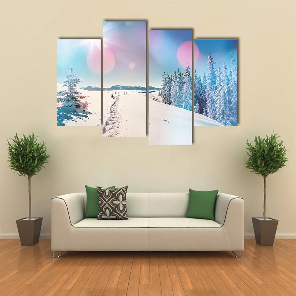 Winter Landscape Glowing By Sunlight Canvas Wall Art-4 Pop-Gallery Wrap-50" x 32"-Tiaracle