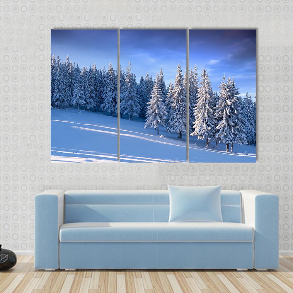 Winter Landscape In Forest Canvas Wall Art-3 Horizontal-Gallery Wrap-37" x 24"-Tiaracle