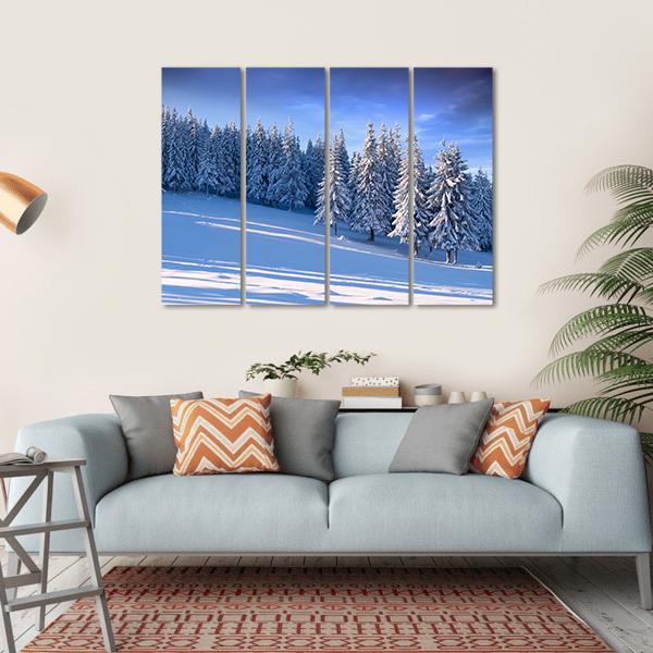 Winter Landscape In Forest Canvas Wall Art-4 Horizontal-Gallery Wrap-34" x 24"-Tiaracle