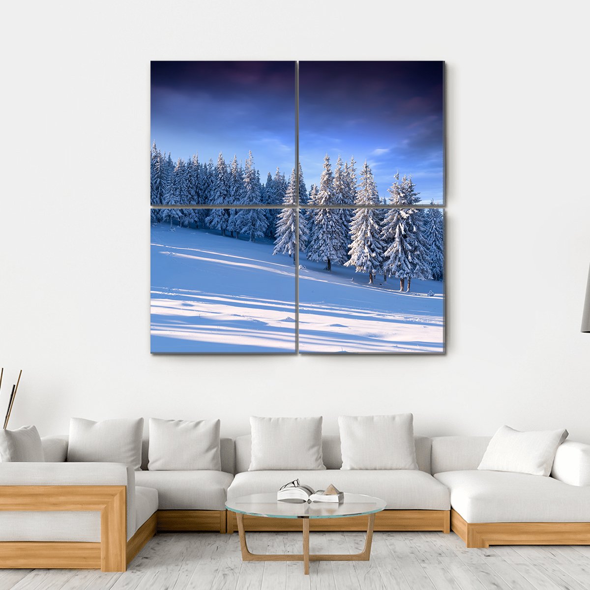 Winter Landscape In Forest Canvas Wall Art-4 Square-Gallery Wrap-17" x 17"-Tiaracle