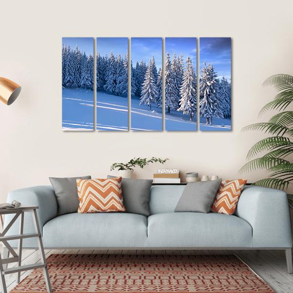 Winter Landscape In Forest Canvas Wall Art-5 Horizontal-Gallery Wrap-22" x 12"-Tiaracle
