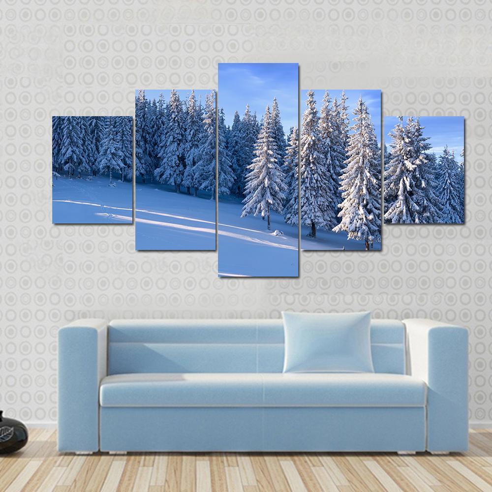 Winter Landscape In Forest Canvas Wall Art-3 Horizontal-Gallery Wrap-37" x 24"-Tiaracle