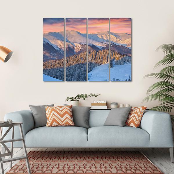 Winter Landscape In Mountain Canvas Wall Art-4 Horizontal-Gallery Wrap-34" x 24"-Tiaracle