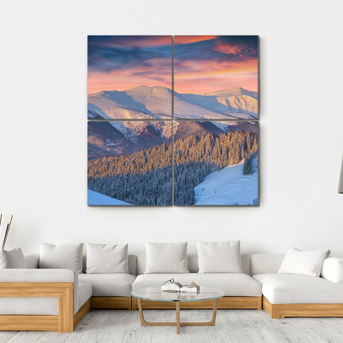 Winter Landscape In Mountain Canvas Wall Art-4 Square-Gallery Wrap-17" x 17"-Tiaracle