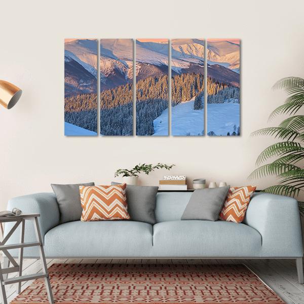 Winter Landscape In Mountain Canvas Wall Art-5 Horizontal-Gallery Wrap-22" x 12"-Tiaracle