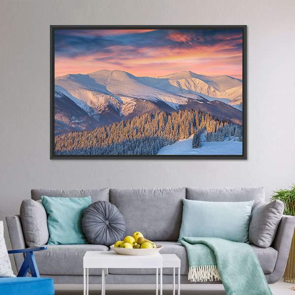 Winter Landscape In Mountain Canvas Wall Art-5 Horizontal-Gallery Wrap-22" x 12"-Tiaracle
