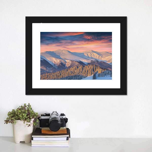 Winter Landscape In Mountain Canvas Wall Art-5 Horizontal-Gallery Wrap-22" x 12"-Tiaracle