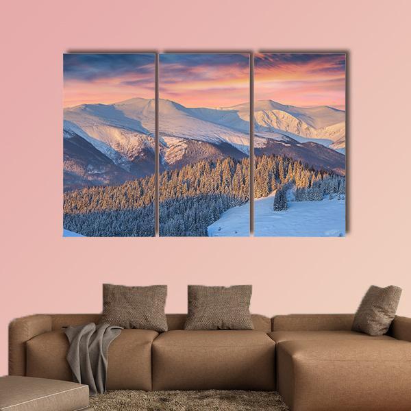Winter Landscape In Mountain Canvas Wall Art-3 Horizontal-Gallery Wrap-37" x 24"-Tiaracle