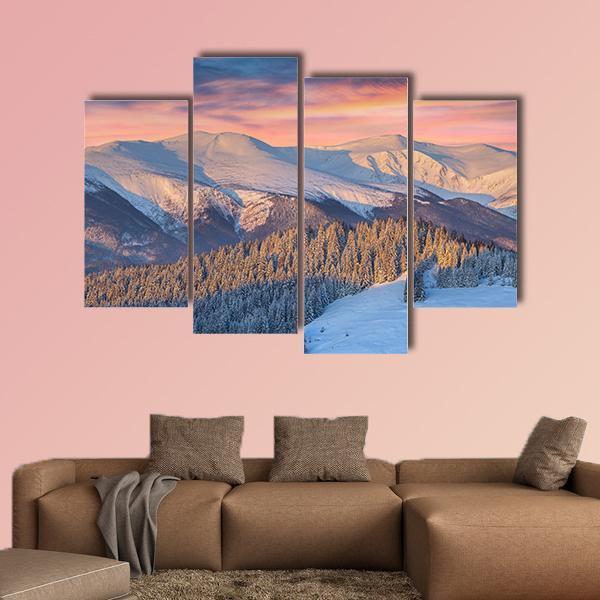 Winter Landscape In Mountain Canvas Wall Art-4 Pop-Gallery Wrap-50" x 32"-Tiaracle