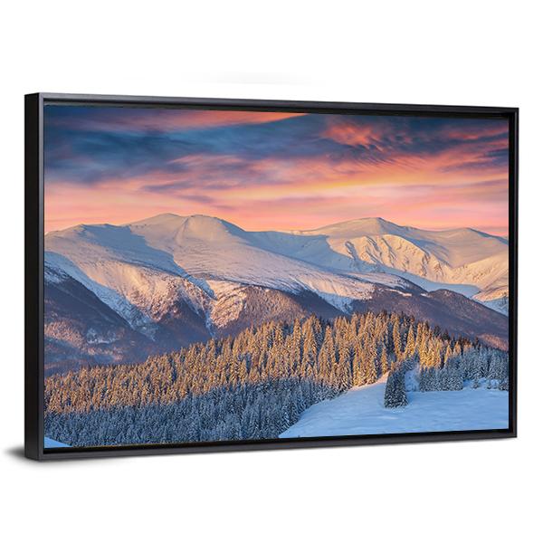 Winter Landscape In Mountain Canvas Wall Art-3 Horizontal-Gallery Wrap-25&quot; x 16&quot;-Tiaracle
