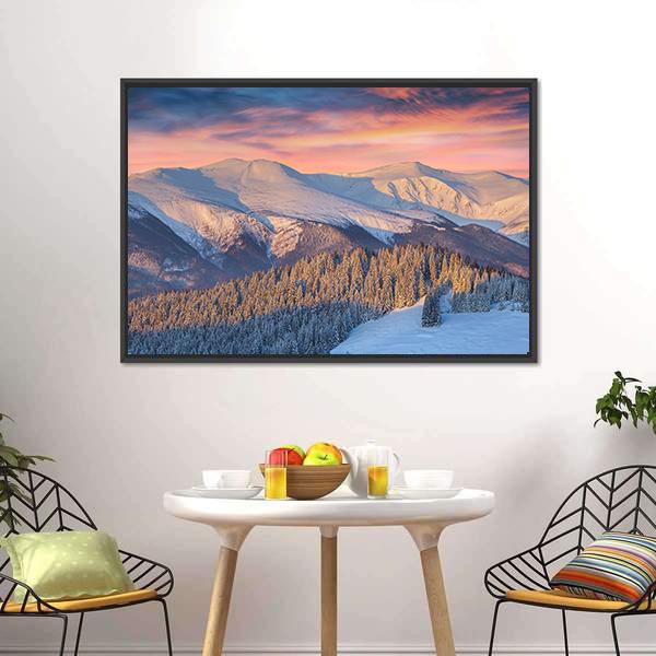 Winter Landscape In Mountain Canvas Wall Art-1 Piece-Floating Frame-24&quot; x 16&quot;-Tiaracle