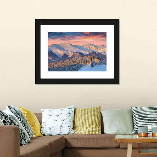 Winter Landscape In Mountain Canvas Wall Art-1 Piece-Framed Print-20&quot; x 16&quot;-Tiaracle