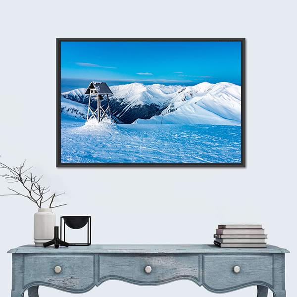 Winter Landscape In Snowy Mountains Canvas Wall Art-1 Piece-Floating Frame-24" x 16"-Tiaracle