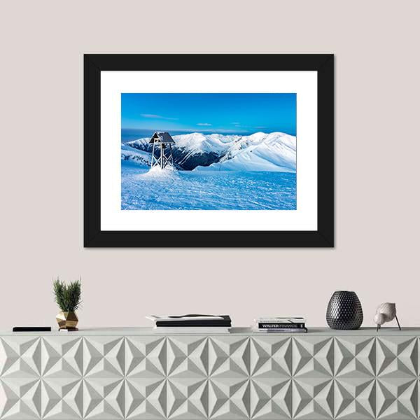 Winter Landscape In Snowy Mountains Canvas Wall Art-1 Piece-Framed Print-20" x 16"-Tiaracle