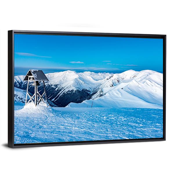 Winter Landscape In Snowy Mountains Canvas Wall Art-3 Horizontal-Gallery Wrap-25" x 16"-Tiaracle