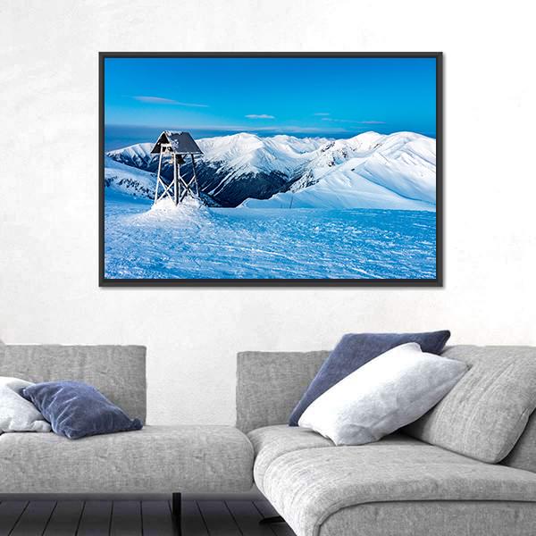 Winter Landscape In Snowy Mountains Canvas Wall Art-3 Horizontal-Gallery Wrap-25" x 16"-Tiaracle