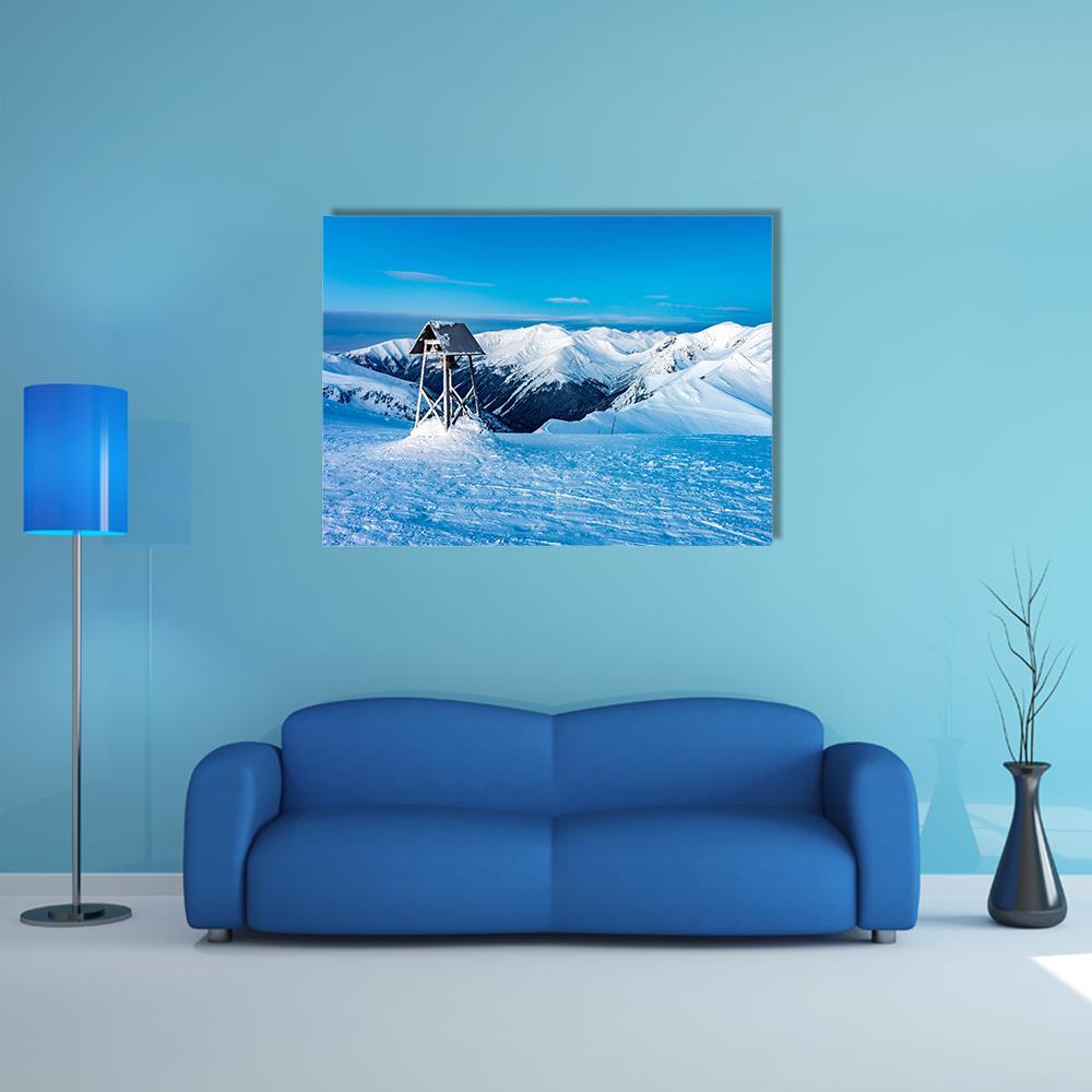 Winter Landscape In Snowy Mountains Canvas Wall Art-1 Piece-Gallery Wrap-48" x 32"-Tiaracle