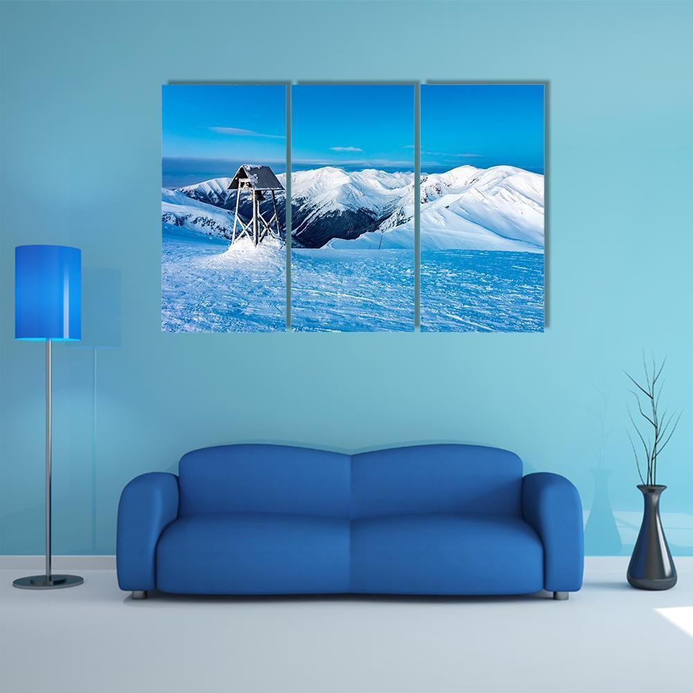 Winter Landscape In Snowy Mountains Canvas Wall Art-3 Horizontal-Gallery Wrap-37" x 24"-Tiaracle