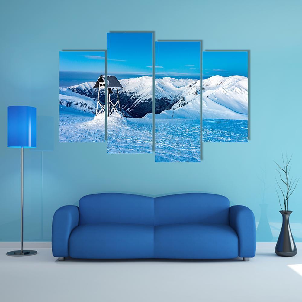 Winter Landscape In Snowy Mountains Canvas Wall Art-4 Pop-Gallery Wrap-50" x 32"-Tiaracle