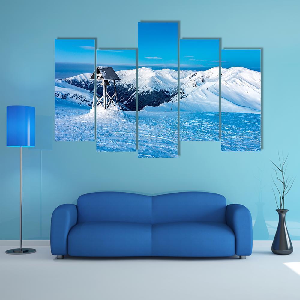 Winter Landscape In Snowy Mountains Canvas Wall Art-5 Pop-Gallery Wrap-47" x 32"-Tiaracle