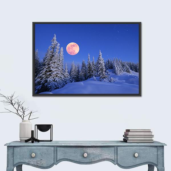 Winter Landscape In The Mountains Canvas Wall Art-1 Piece-Floating Frame-24" x 16"-Tiaracle