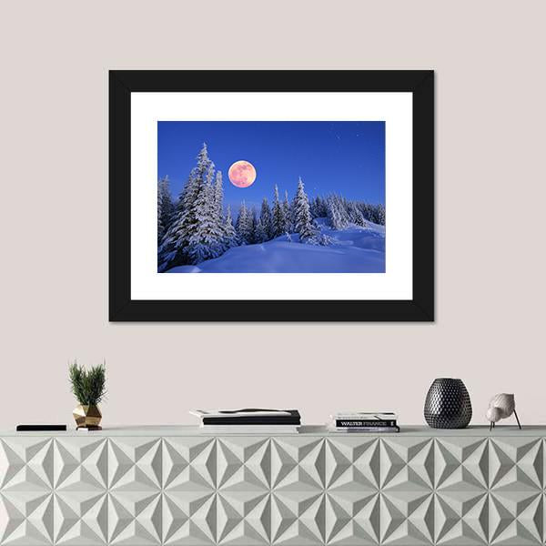 Winter Landscape In The Mountains Canvas Wall Art-1 Piece-Framed Print-20" x 16"-Tiaracle