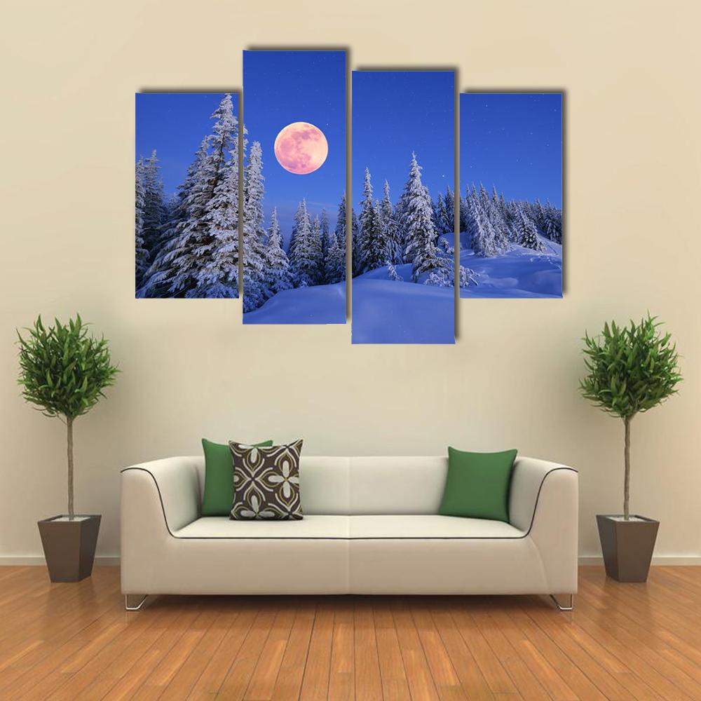Winter Landscape In The Mountains Canvas Wall Art-4 Pop-Gallery Wrap-34" x 20"-Tiaracle