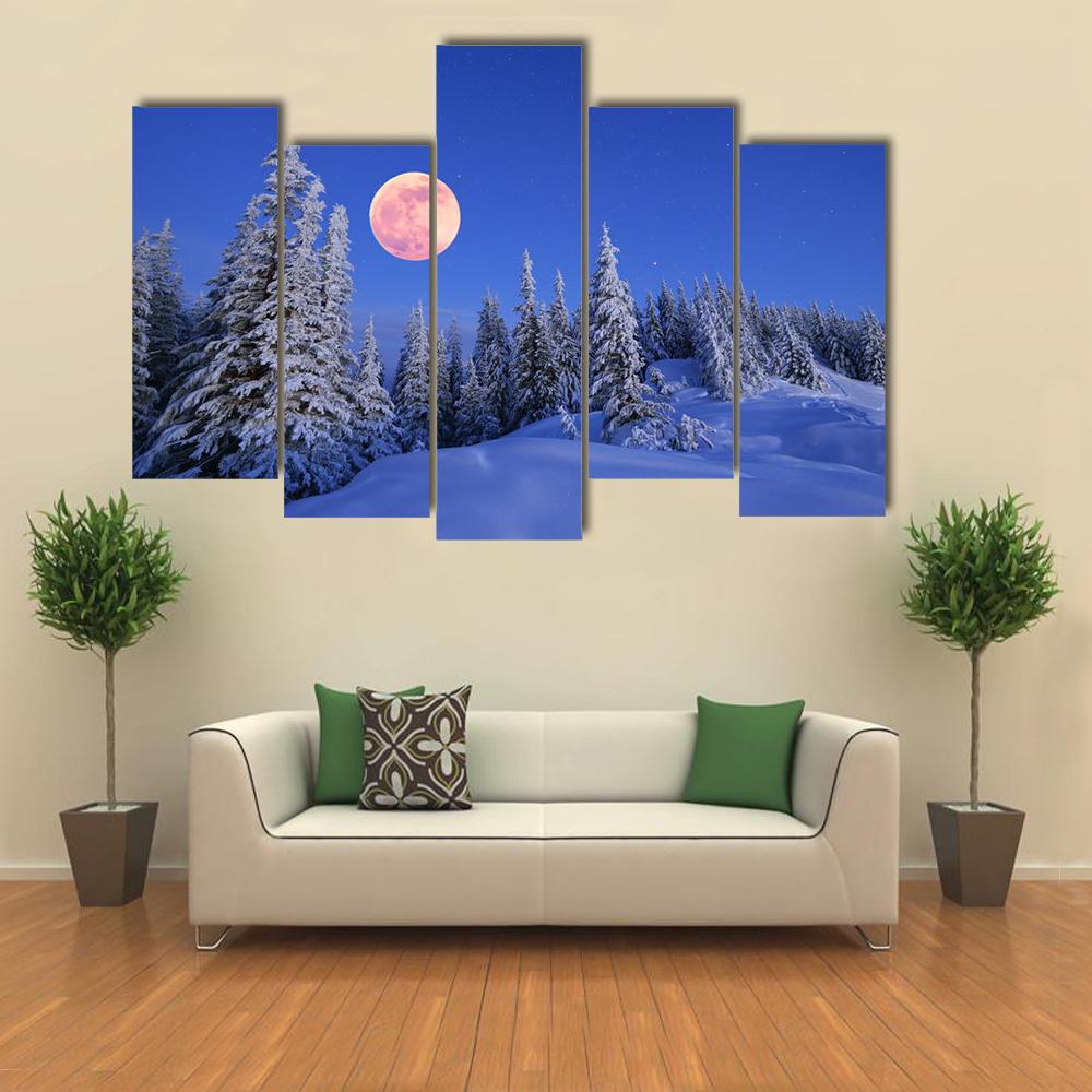 Winter Landscape In The Mountains Canvas Wall Art-5 Pop-Gallery Wrap-32" x 21"-Tiaracle