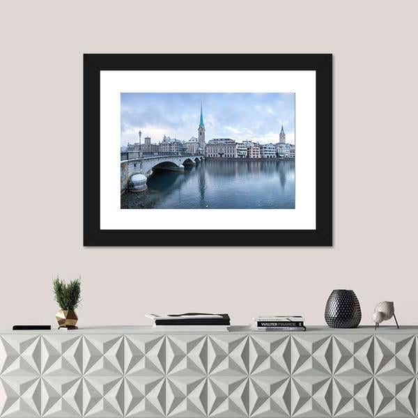 Winter Landscape Of Zurich With Lake Canvas Wall Art-1 Piece-Framed Print-20&quot; x 16&quot;-Tiaracle