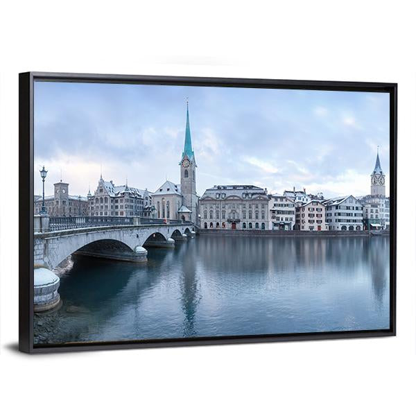 Winter Landscape Of Zurich With Lake Canvas Wall Art-3 Horizontal-Gallery Wrap-25" x 16"-Tiaracle