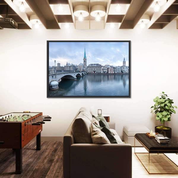 Winter Landscape Of Zurich With Lake Canvas Wall Art-3 Horizontal-Gallery Wrap-25" x 16"-Tiaracle