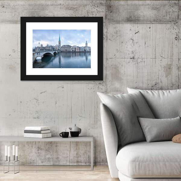 Winter Landscape Of Zurich With Lake Canvas Wall Art-3 Horizontal-Gallery Wrap-25&quot; x 16&quot;-Tiaracle