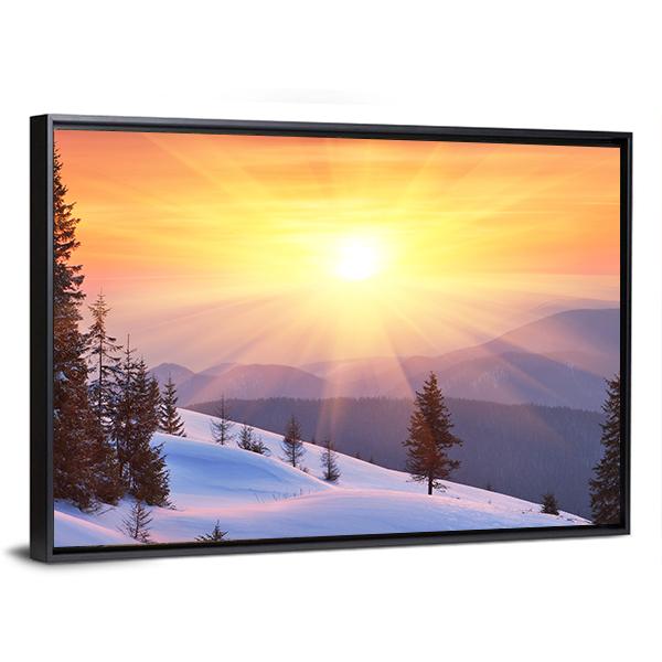 Winter Landscape On A Sunset In Ukraine Canvas Wall Art-3 Horizontal-Gallery Wrap-25&quot; x 16&quot;-Tiaracle