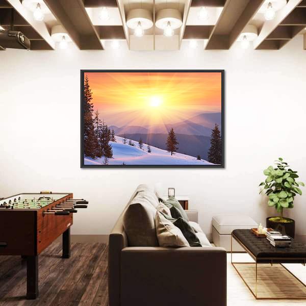Winter Landscape On A Sunset In Ukraine Canvas Wall Art-3 Horizontal-Gallery Wrap-25&quot; x 16&quot;-Tiaracle