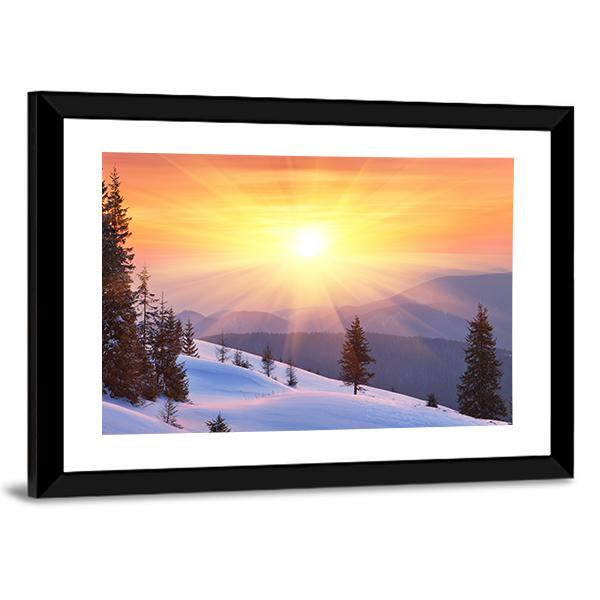 Winter Landscape On A Sunset In Ukraine Canvas Wall Art-3 Horizontal-Gallery Wrap-25&quot; x 16&quot;-Tiaracle