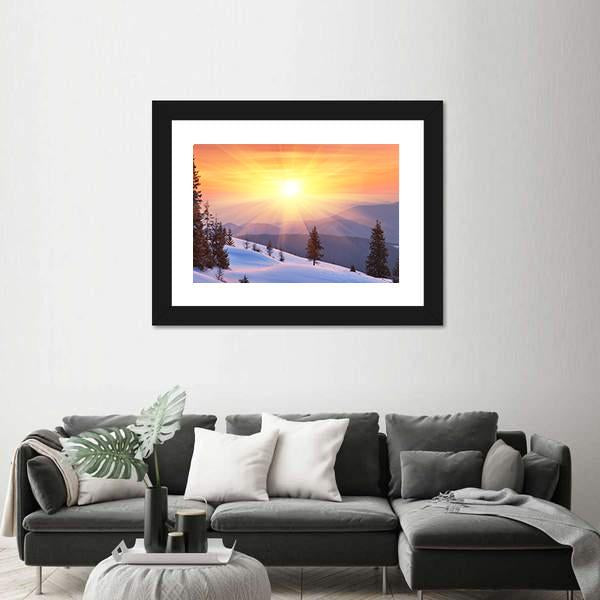 Winter Landscape On A Sunset In Ukraine Canvas Wall Art-3 Horizontal-Gallery Wrap-25&quot; x 16&quot;-Tiaracle