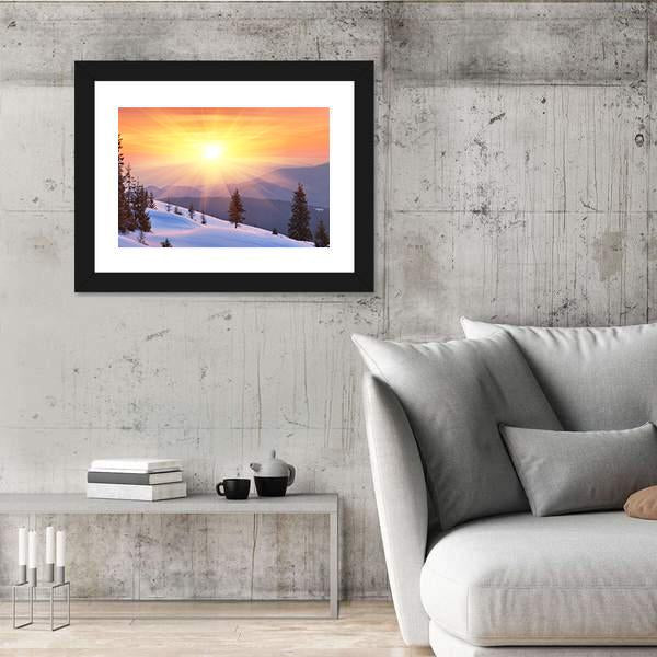 Winter Landscape On A Sunset In Ukraine Canvas Wall Art-3 Horizontal-Gallery Wrap-25&quot; x 16&quot;-Tiaracle