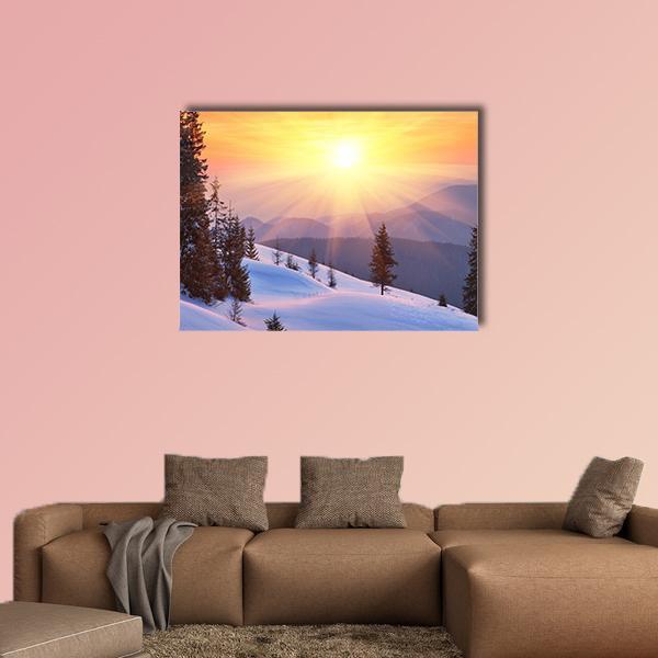 Winter Landscape On A Sunset In Ukraine Canvas Wall Art-1 Piece-Gallery Wrap-48" x 32"-Tiaracle